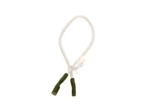 Zündkabel von Bosch, bestehend aus einem flexiblen weißen Kabel mit zwei grünen Enden zur Verbindung im Zündsystem.